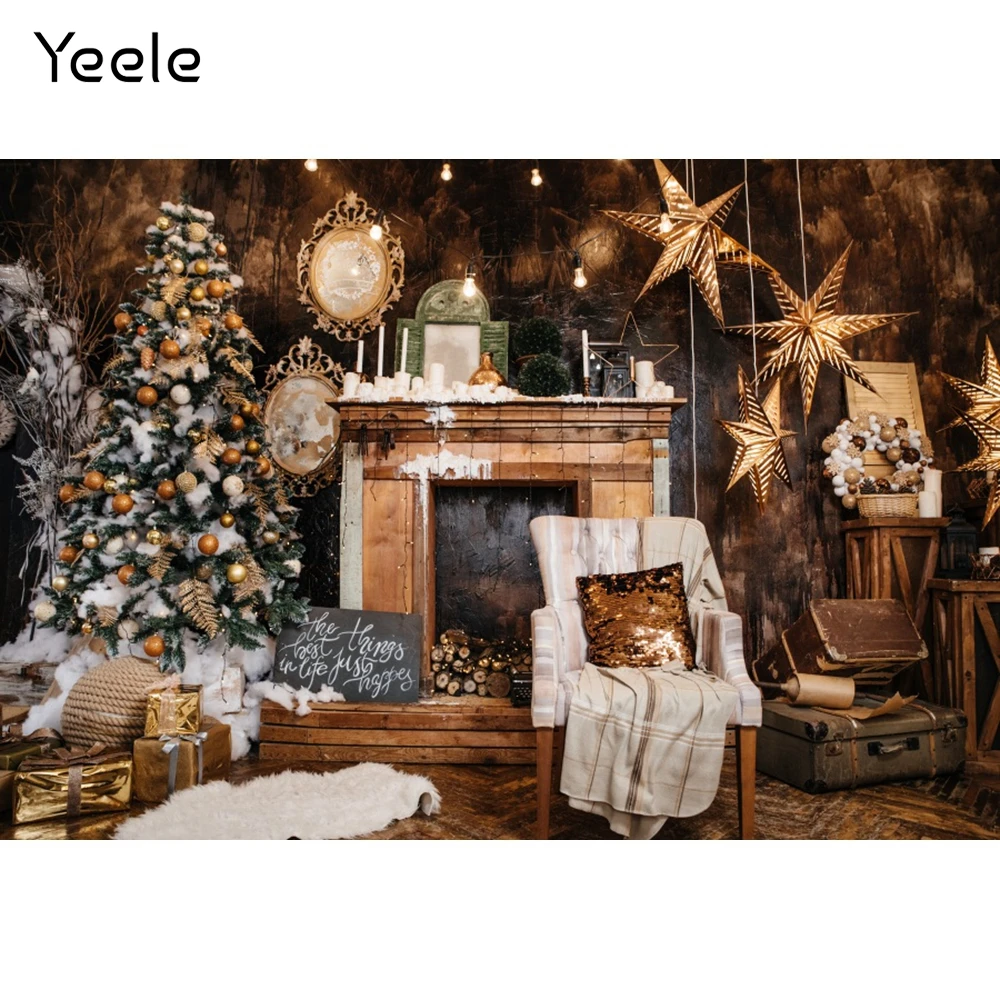 

Yeele Christmas Tree Fireplace Stars Chair Home Decor Photography Backgrounds Customized Photographic Backdrops for Photo Studio