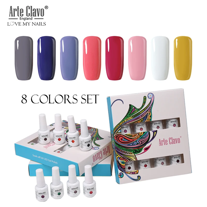 ZH16 Arte Clavo 8 Colors Gift Sets Box 8ml UV Gel Nail Polish Nail Art Gel Polish Vernis Semi Permanent Nail Primer Gel Varnishes - Цвет: ZH16