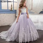 Элегантные платья для девочек с цветочным принтом 2020 фиолетовые аппликации без рукавов Детские платья принцессы на свадьбу платье для первого причастия наряды для конкурса