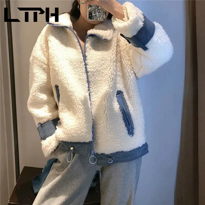 

LTPH High Quality Teddy Coat Lapel Long Sleeve Fashion Zipper woman jacket Thicken Warm Jackets Outwear 2021 Spring Autumn New