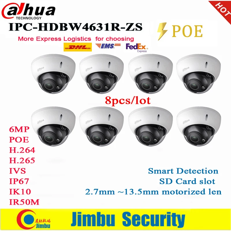 Сетевой видеорегистратор DAHUA POE 6MP IP камера IPC HDBW4631R ZS 8 шт./лот IR50M IP66 2 7 ~ 13 5 мм
