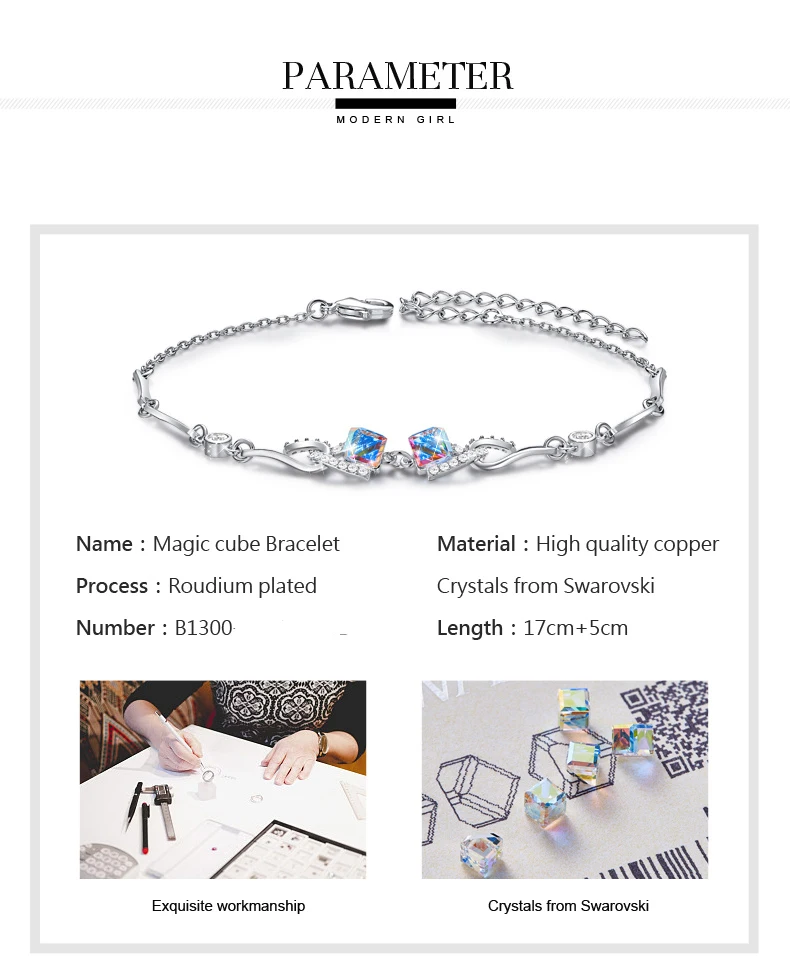 BOSCEN украшенный кристаллами от Swarovski разноцветный браслет для женщин девушка подарок на день рождения милый роскошный квадратный элегантный