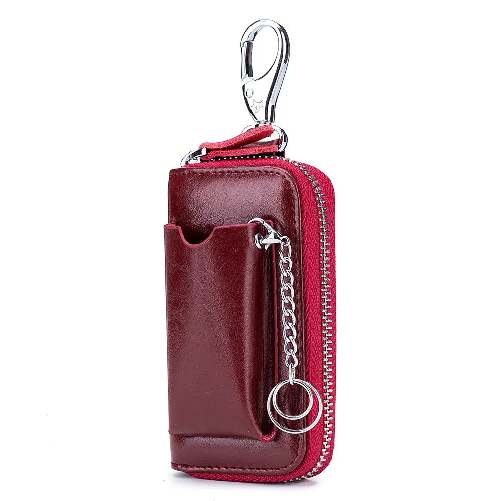 Burgundy SIMLINE кошелек для ключей из натуральной кожи, мужской Автомобильный держатель для ключей, органайзер для ключей, ключница, держатели для карт, кошельки, чехол, сумка на молнии - Цвет: Burgundy
