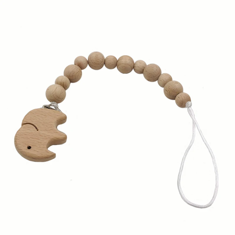 Cadena de chupete para beb&eacute;, mordedor de dentici&oacute;n Natural org&aacute;nico, juguete de agarre, cuentas de haya, mordedor para beb&eacute; reci&eacute;n nacido, regalo DIY para beb&eacute;-5