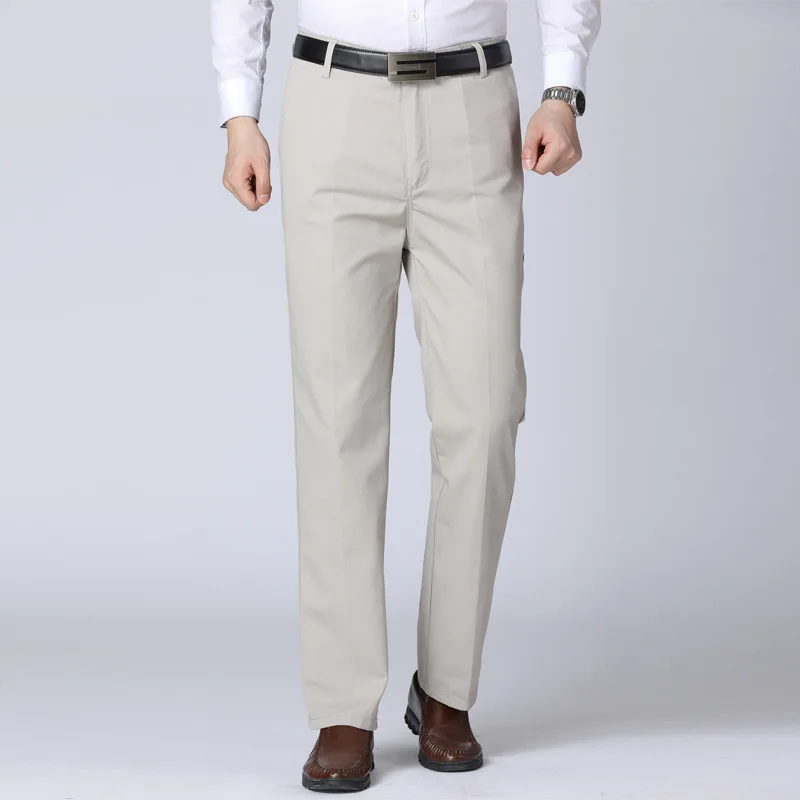 men's casual pants fitness straight long cotton chino trousers plus size 2019 summer elastic waist grey navy black slacks | Мужская