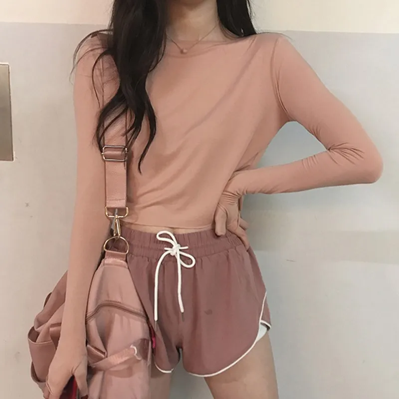 

Women's Short T-shirt Spring And Autumn High Waist Long Sleeve Bottoming High Waist Crop Top