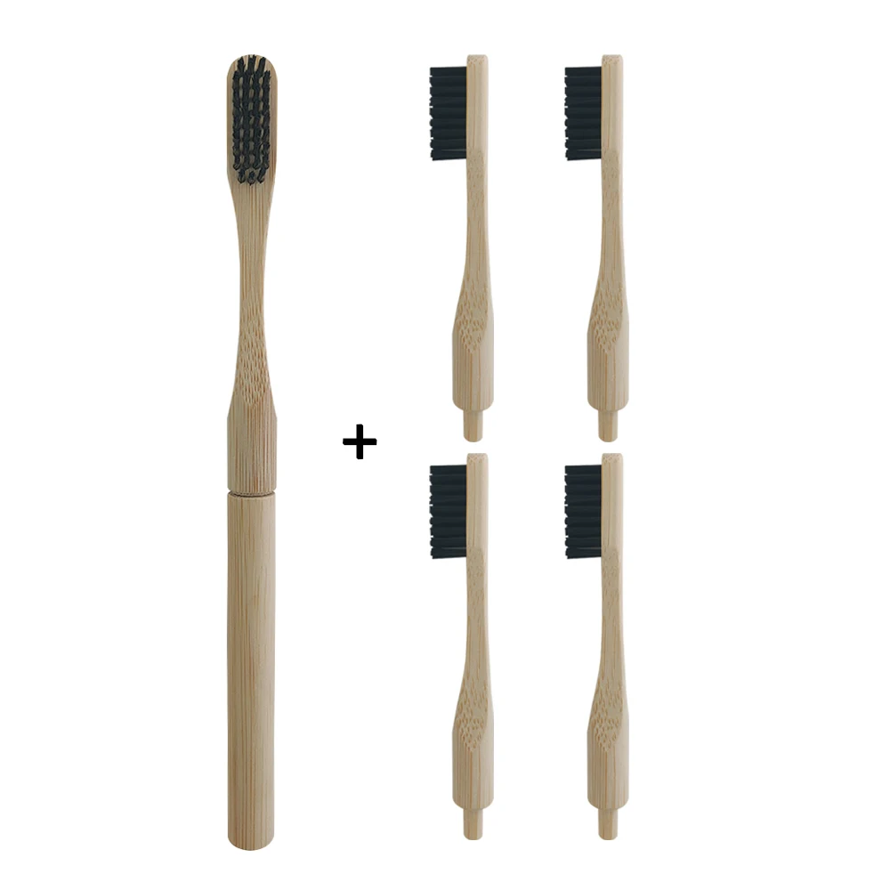 Бамбуковая зубная щетка с сменными насадками сменные головки зубные щетки для