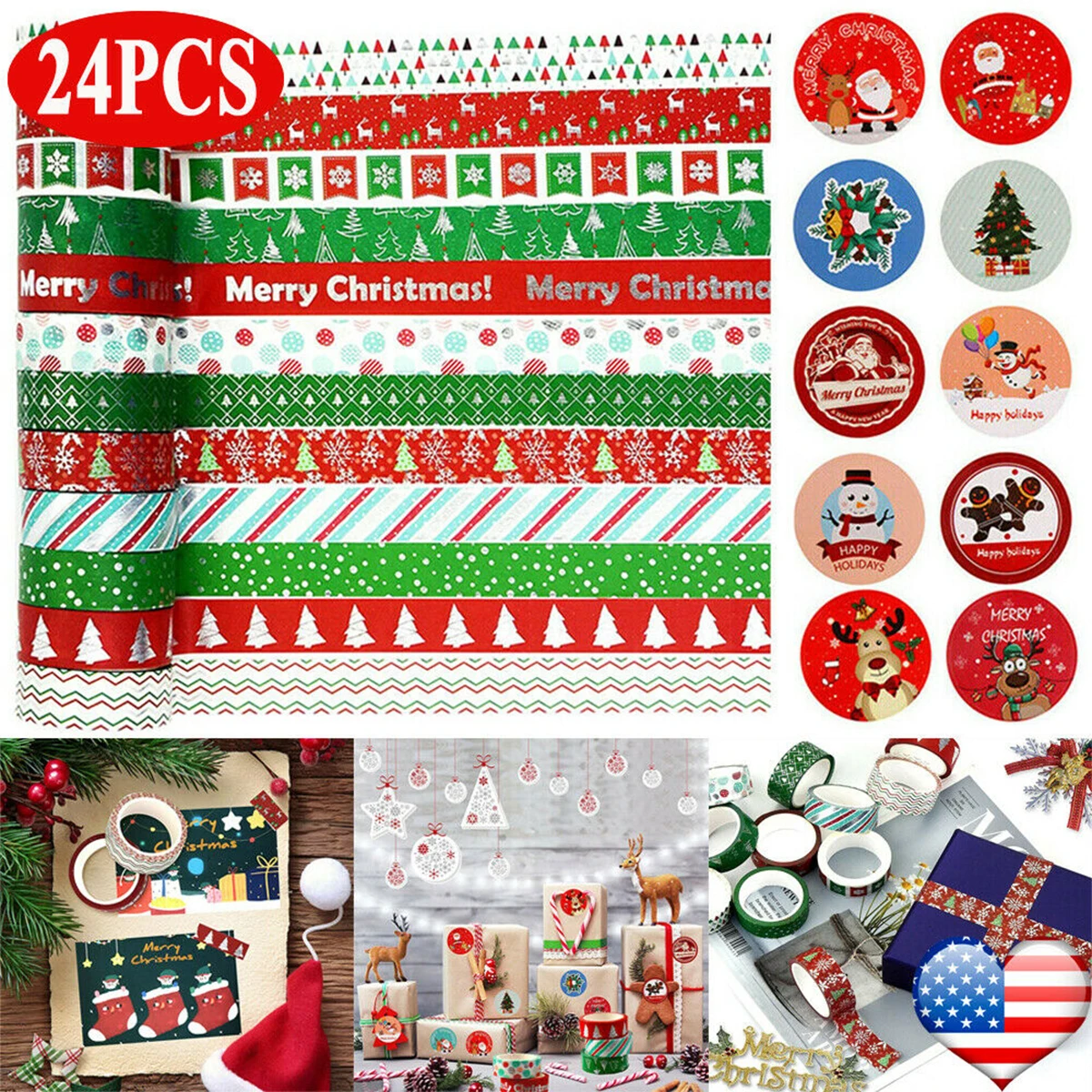 

12 рулонов, Рождественская декоративная наклейка на бумагу с 12 наклейками