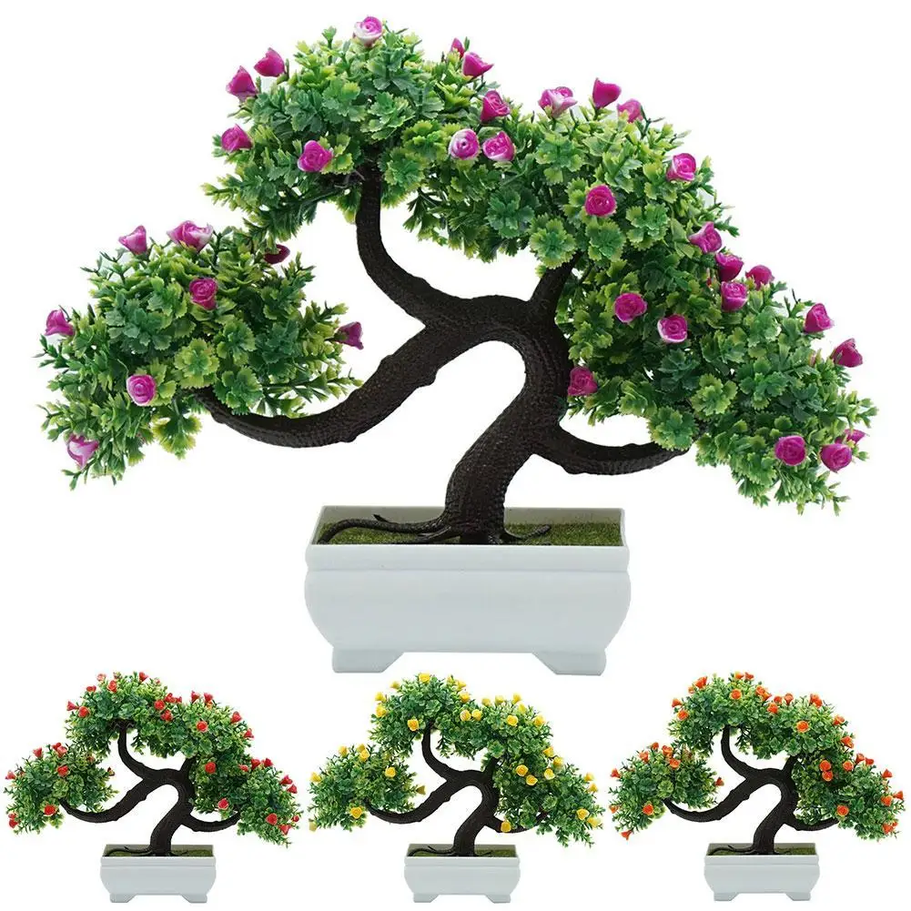 

Small Tree Fake Plants Fake Flowers Potted Ornaments Bathroom Accessories Home Decor Plastic Artificial Bonsai Plants with Pot