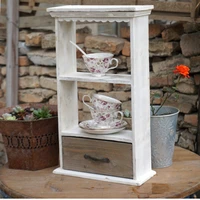 rustic shabby chic wooden wall display shelf with a drawer
