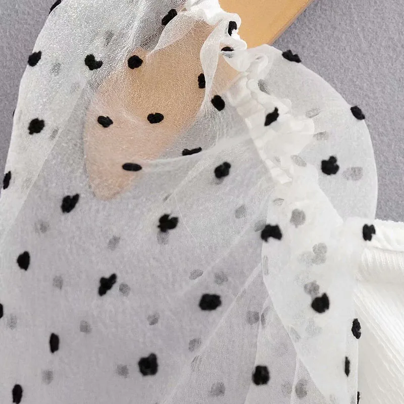 Женские сетчатые топы и блузки za белые с длинным рукавом принтом в горошек 2019 |