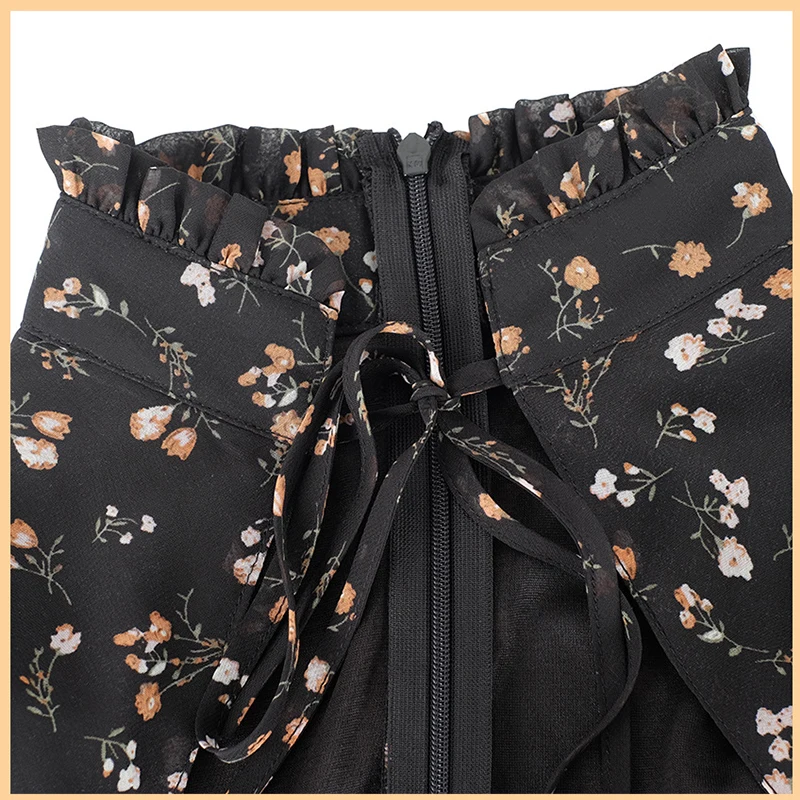 

Sexy Chiffon Low Dress Strap Party Mini Dress Sweet Long Sleeve Summer Floral Women Vestidos Clothing Dresses