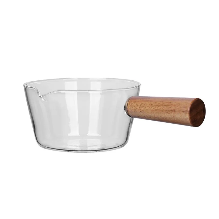 

400ml/600ml Transparen Glass Milk Pot Cooking Porridge Pot Household Open Fire Kitchen Cookware Clay Pot with Wooden Handle