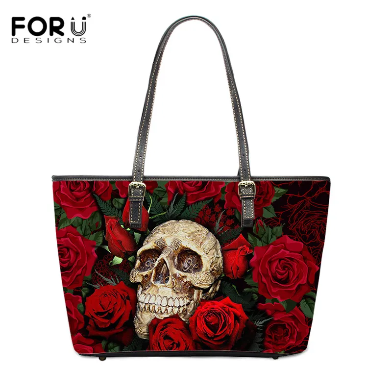FORUDESIGNS/3D и черепами в стиле панк с принтом розы Для женщин сумки искусственная