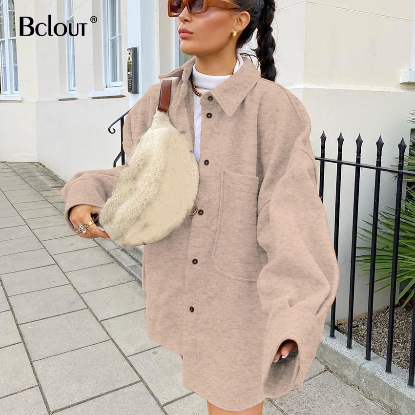 Шерстяное пальто Bclout с длинным рукавом женское осенне-зимнее коричневое