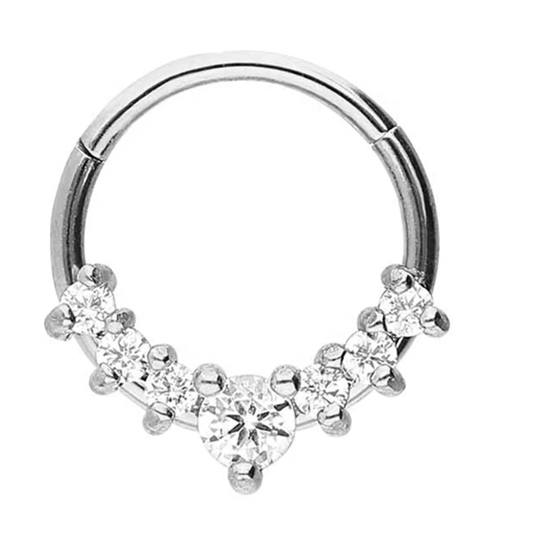 Кольцо для носа из хирургической стали 316L с откидным сегментом циркониевая