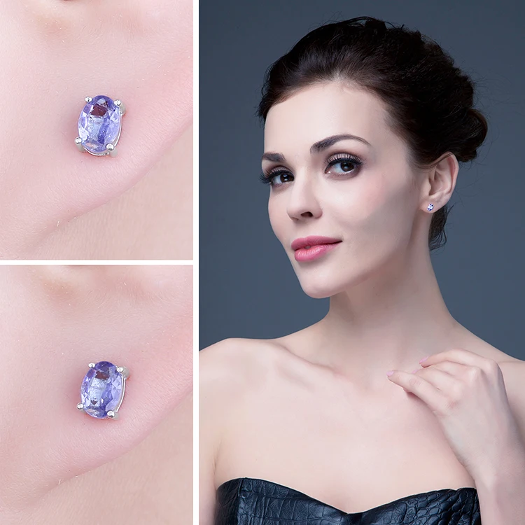 Jewelrypalace стерлингового серебра 925 1ct натуральный Танзанит Серьги-гвоздики заявление моды Серьги для Для женщин Красивые ювелирные изделия