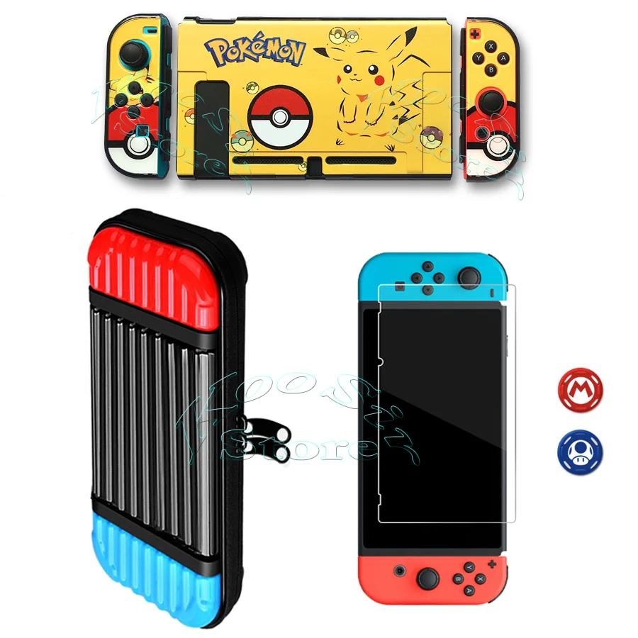 5 in 1 Kit Жесткий чехол для nintendo s, сумка для переноски, защитная стеклянная пленка Nitendo Switch, цветная оболочка для nintendo Switch - Цвет: 5 in 1 Kit