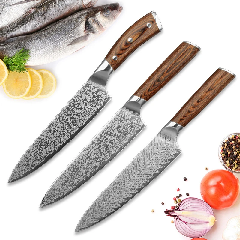 

Kitchen knives High Carbon 5CR15MOV Stainless Steel Forged Long Lasting Sharpness 8 Inch Chef Damascus Knife With Wood Handle