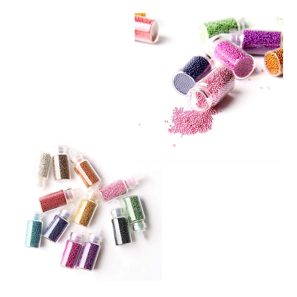 

12 PCS 3D Colorful Mini Beads Pearls Caviar Nail Art Manicure Decorations with Clear Glass Bottle Different Colors