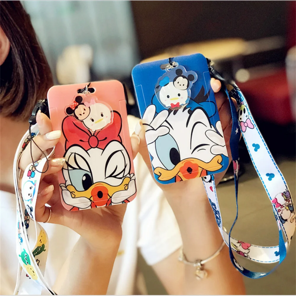 

Disney mickey ID Badge Holder, Keychain PU Campus card holder lanyard with 1 Clear ID Window and a Detachable Neck Lanyard