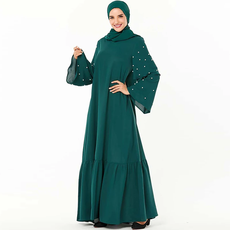 Мусульманское платье средней Восточной моды бисером пояс расклешенный рукав