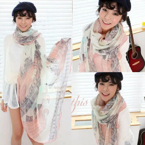 Women's Fashion Soft Floral Print Long Neck Large Scarf Wrap Shawl Pashmina Stole Scarf Chiffon Voile