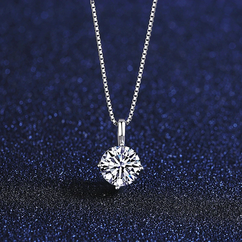 

Knobspin 100% 925 Sterling Silver Real 1 Carat D Color Moissanite Wedding Round Pendant Necklace For Women Fine Jewelry Gift