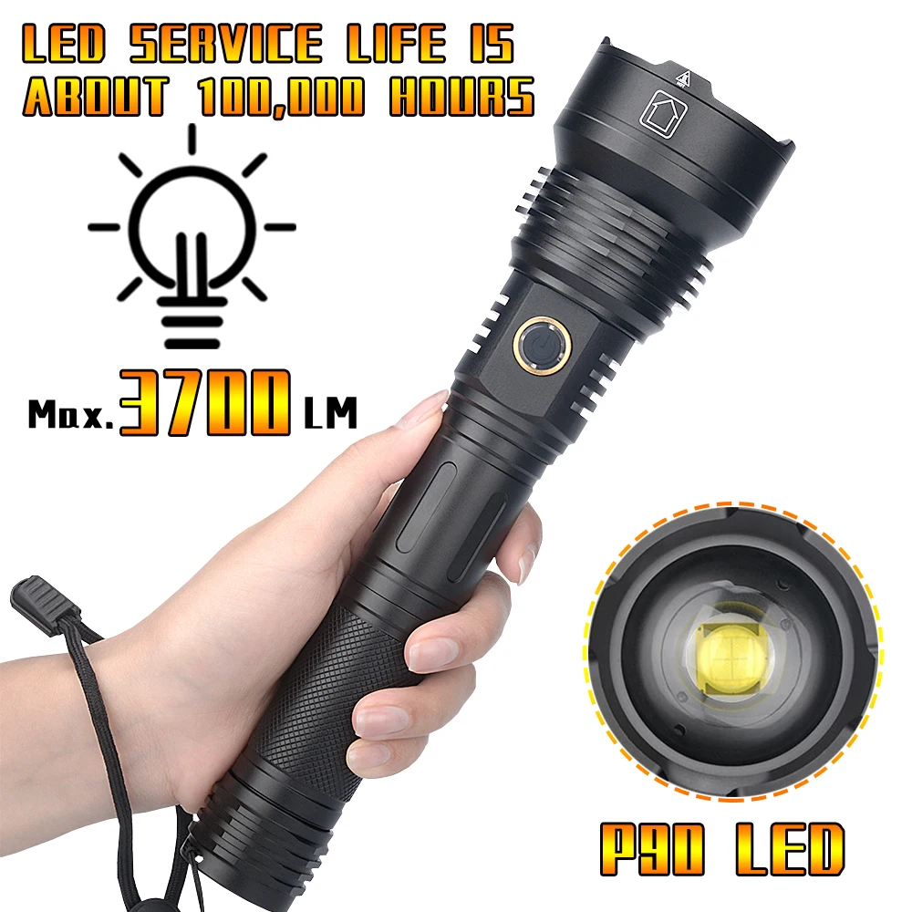 Precio XHP90-Linterna Led Más Potente, Linterna Recargable Vía USB, IPX4 Resistente Al Agua, Táctica, Para Acampar Al Aire Libre