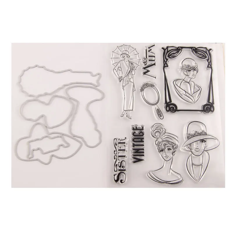 

Vintage Lady 2021 New Seal Stamp with Cutting Dies Stencil DIY Scrapbooking Embossing Photo