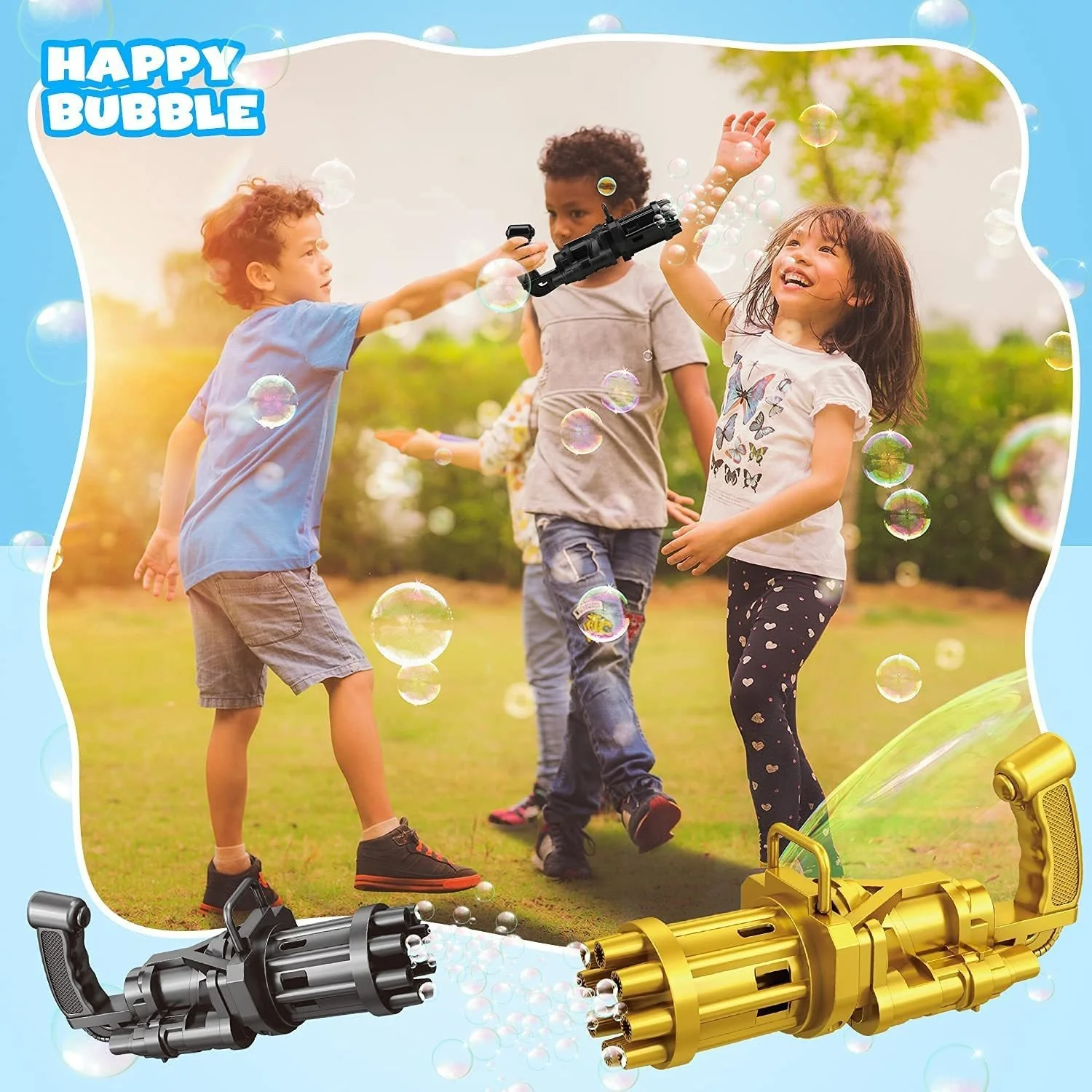 Детский автоматический пистолет для мыльных пузырей 2-в-1 Электрический бластер с