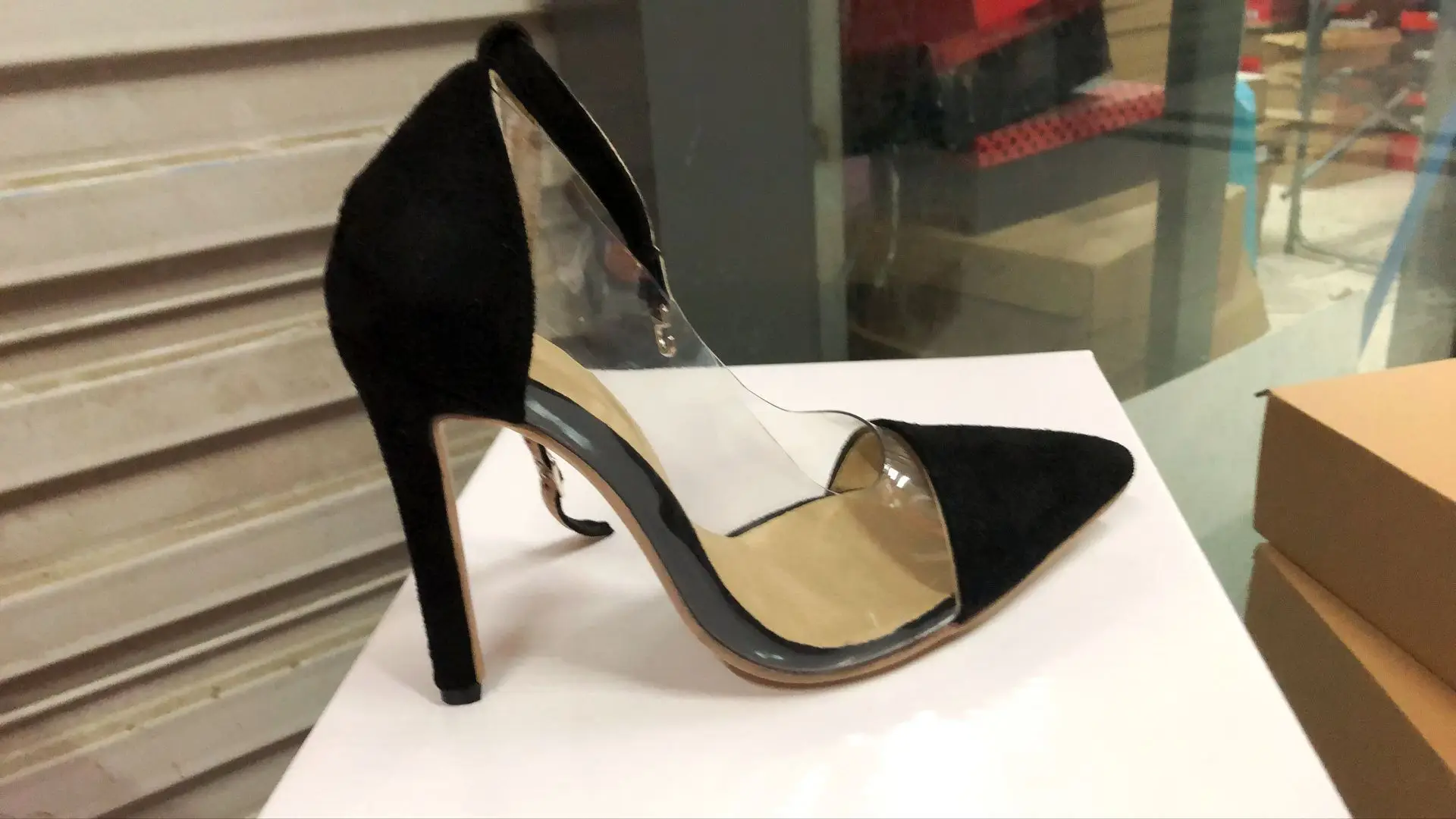 

annual high-heeled shoes for women with thin heels black transparent cool shoes 42 43