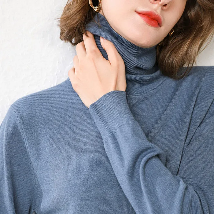 Smoky blue LHZSYY/Новинка года; сезон осень-зима; Женский вязаный свитер с высоким воротником; Однотонный Короткий Джемпер; мягкая блуза с мелкими цветами; вязаный пуловер - Цвет: Smoky blue