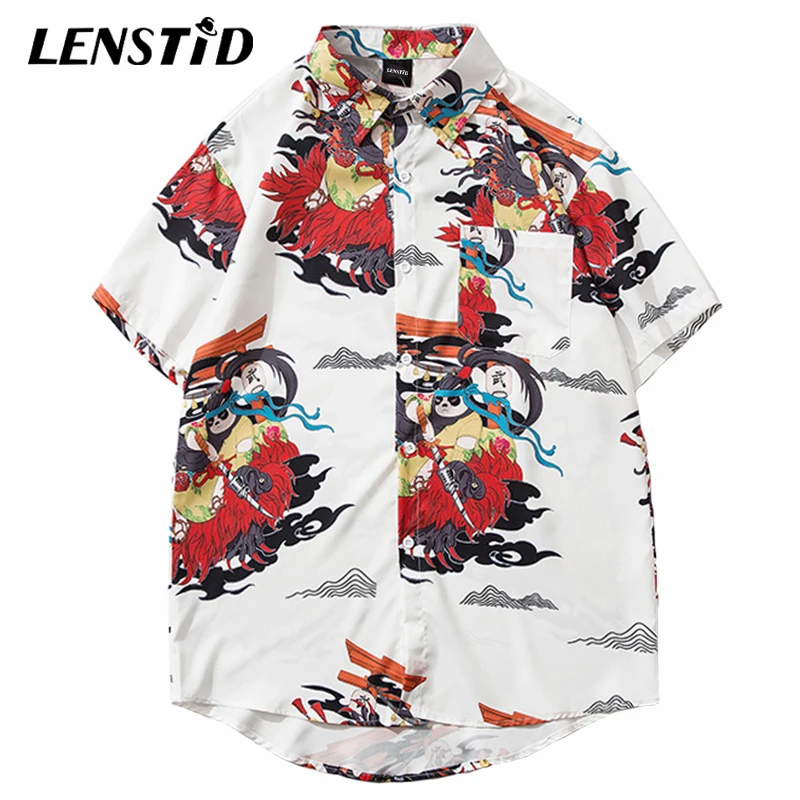 Мужская гавайская рубашка LENSTID с принтом в стиле хип-хоп панда самури уличная