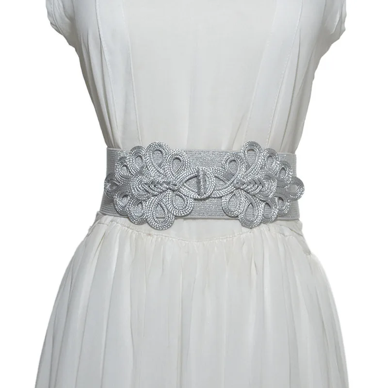 Высокое качество, мода, женские новые эластичные золотые и серебряные пояса, растягивающиеся Цветочные декоративные широкие кожаные ремни для женщин, Bg-925