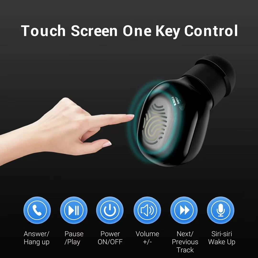 Беспроводные Bluetooth наушники с сенсорным управлением и светодиодным