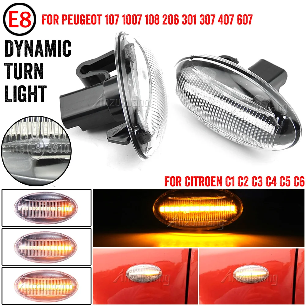 

1pair Led Dynamic Signal Side Marker Flashing Indicator Blinker Turn Light For Peugeot 307 206 607 407 1007 107 4007 Lamp