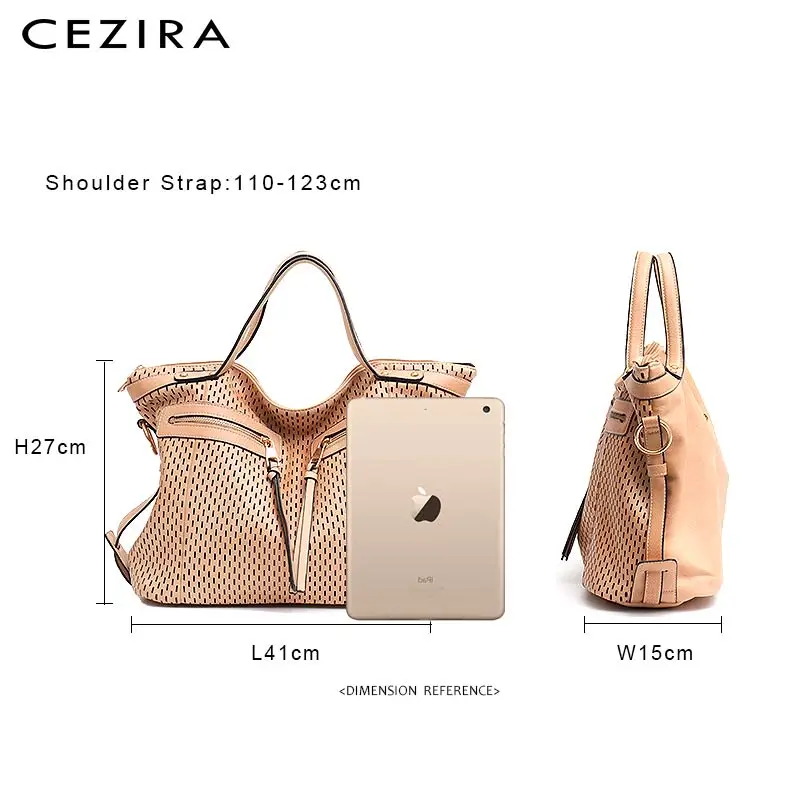 cezira large style top handle carry tote bags cutting hollow out pockets shoudler messenger bag women work bag laptop crossbody free global shipping