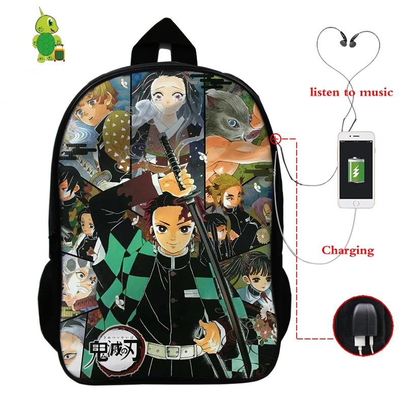 Demon Slayer: Kimetsu No Yaiba рюкзак USB зарядка Рюкзак для ноутбука аниме школьные сумки для подростков мальчик девочка путешествия рюкзак