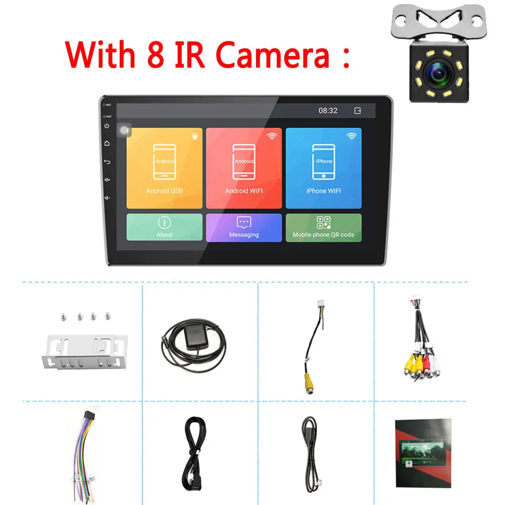 With 8 IR Camera Podofo 10,1 ''Android 2 Din GPS; стереооборудование для автомобиля радио 2.5D зеркало из закаленного стекла мультимедийный плеер Bluetooth wifi fm-радио приемник - Цвет: With 8 IR Camera