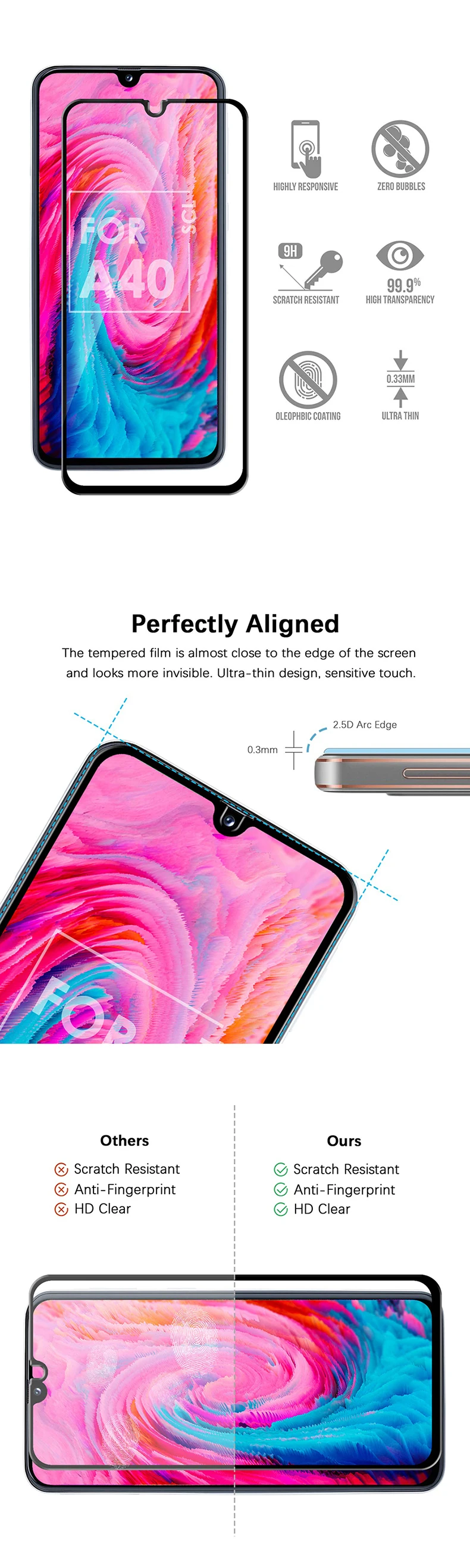 Закаленное стекло для защиты экрана для samsung galaxy A40 A50 A10 A20 A70 A30 защитное стекло полное покрытие galaxy A10 A40 A50 стекло