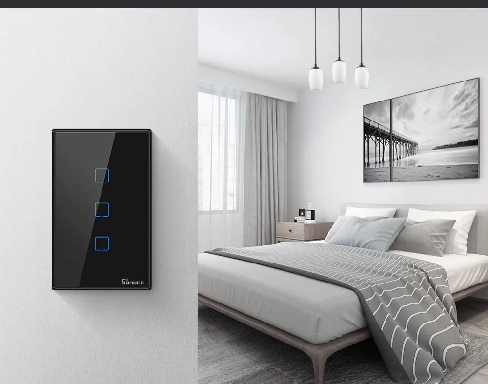 Sonoff T3 US беспроводной RF433 Wifi настенный выключатель света черная стеклянная панель приложение пульт дистанционного управления умный дом сенсорный переключатель с Alexa Google Home