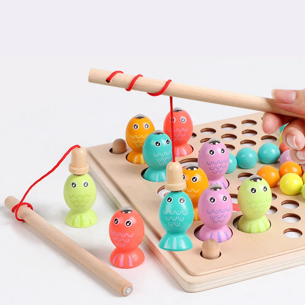 Деревянные игрушки детские шахматы для рыбалки с памятью подходящие к игре