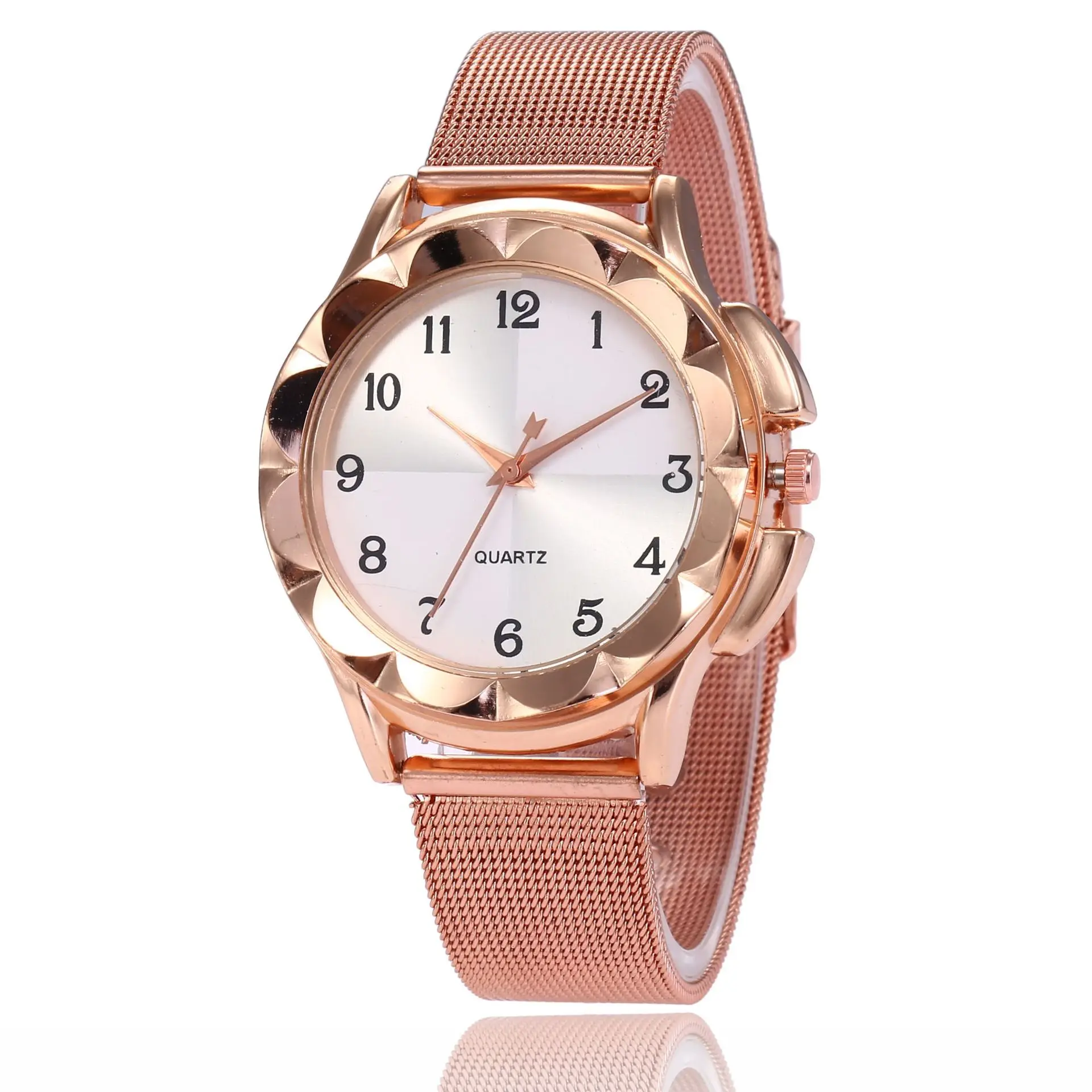 

Luxury Two-Tone Dial Rose Gold Mesh Strap Watch Creative Theluckyroller Women's Quartz Watch luxury