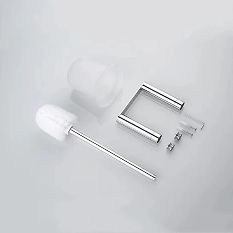 WZLY Bathroom Toilet Brush Chrome With Holder Glass Cup Contemporary Style Polished Stainless Steel Accessories | Обустройство дома