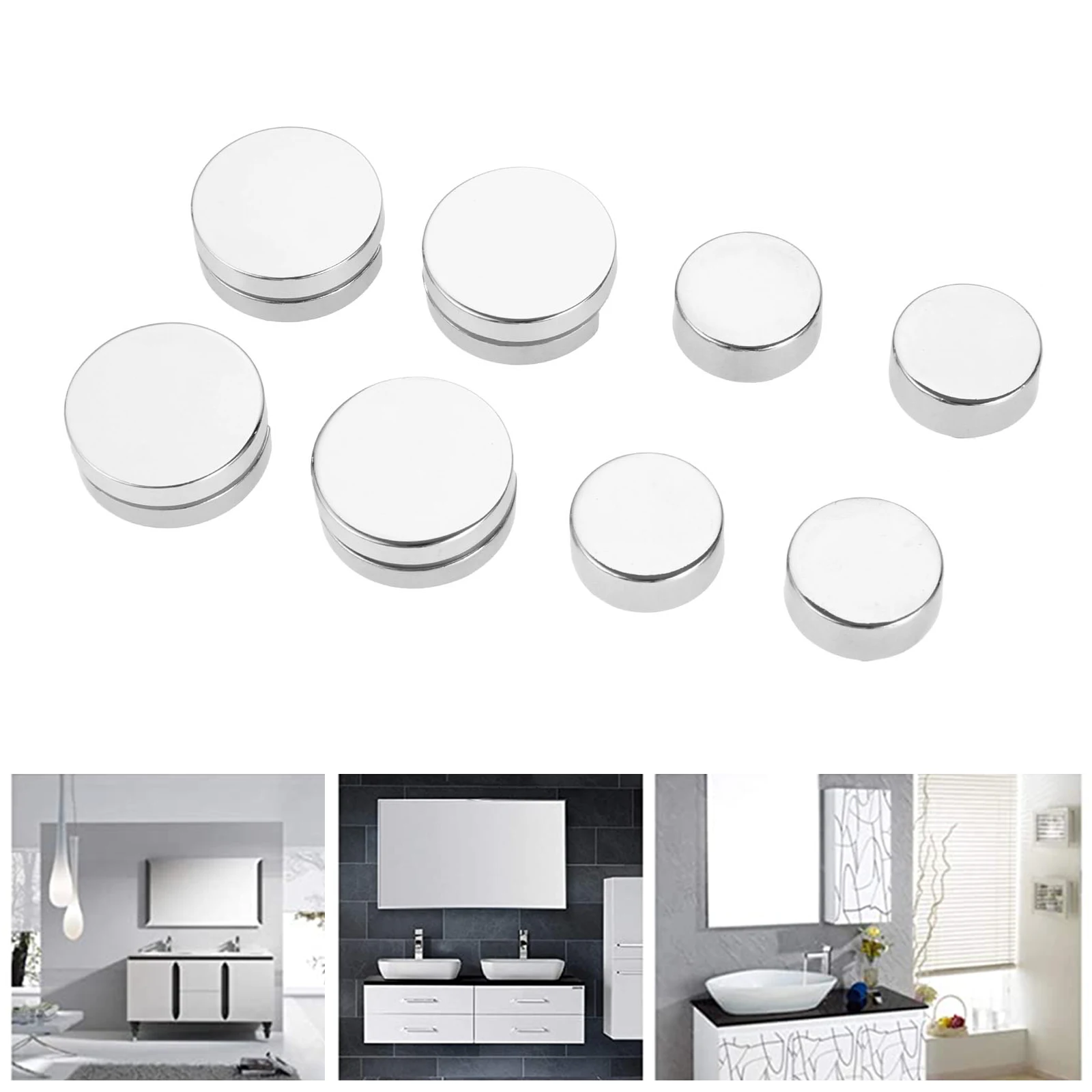 4pcs Mirror Round Clip Alloy 20/27mm Polished Chrome Clamp Decor Bathroom Toilet Fixing Acrylic/Metal/Wood w/silicon Pad w/screw |