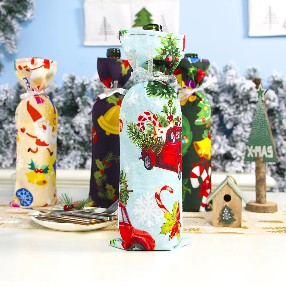 Merry christmas полиэфирные хлопковые сумки для винных бутылок с принтом Санта костыль подарочные сумки с принтом "Шампанское" Рождественские домашние обеденные настольные Декорации для вечеринок