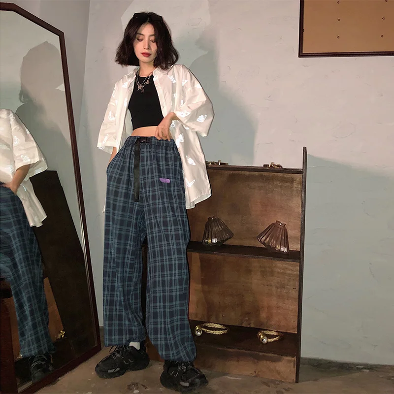 Женские клетчатые брюки новинка весны 2021 тонкие и падающие с высокой талией