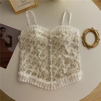 tank tops women cropped feminino print floral patchwork lace casual camisole female fashion sleeveless pearl elastic 2022 summer