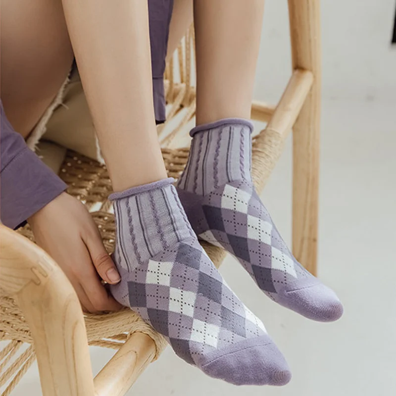 

Летние тонкие женские носки, японская и корейская мода, короткие женские повседневные хлопковые милые зеркальные фиолетовые милые носки